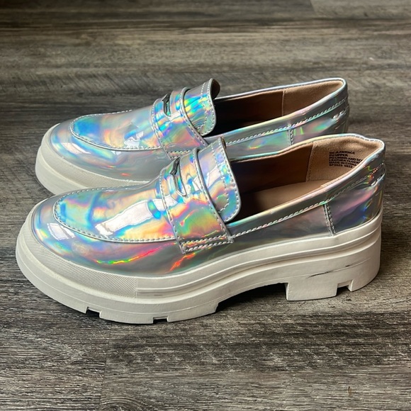 Madden Girl Platforms Lawerence Iridescent Steve Madden Chunky Block Heel Sz 3 % - Picture 1 of 8